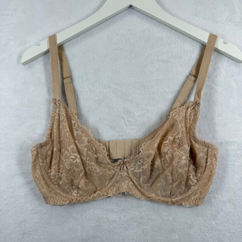 Savage X Fenty Nude Floral Lace Unlined Underwire Bra 36DD Beige Rihanna